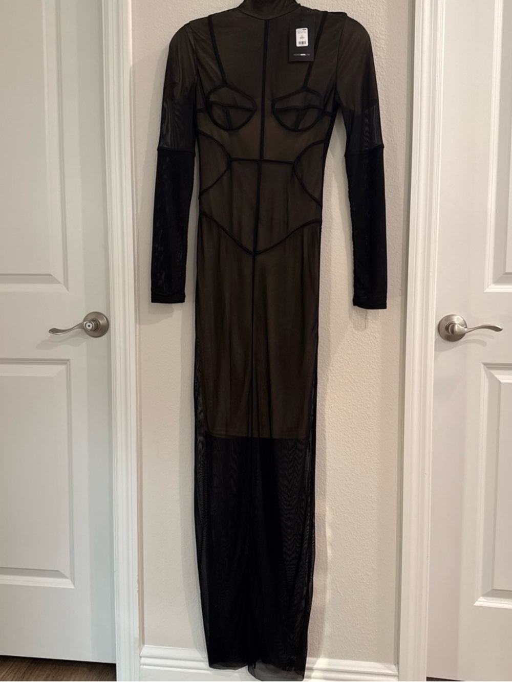Fashion Nova Black Sheer Long Sleeve Mesh Maxi Dress